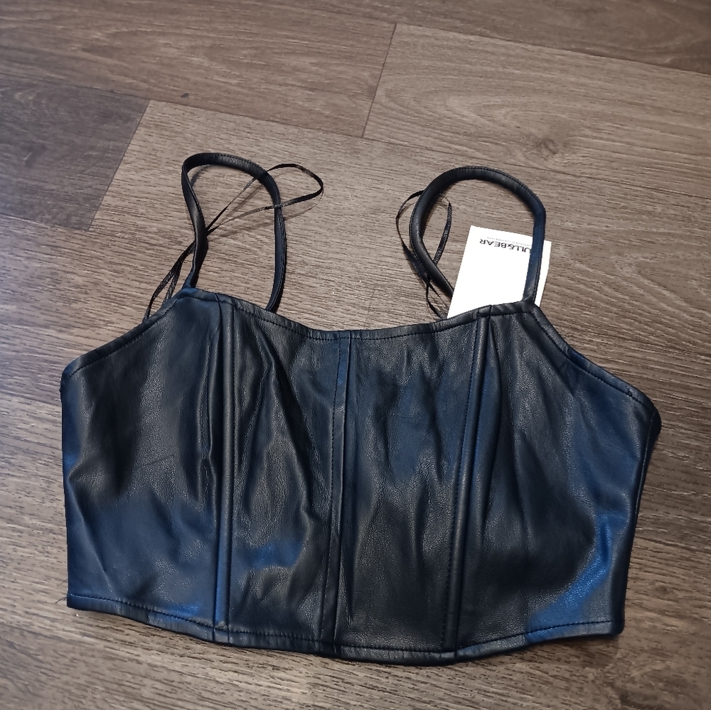 Pull&Bear Black Faux Leather Crop Top